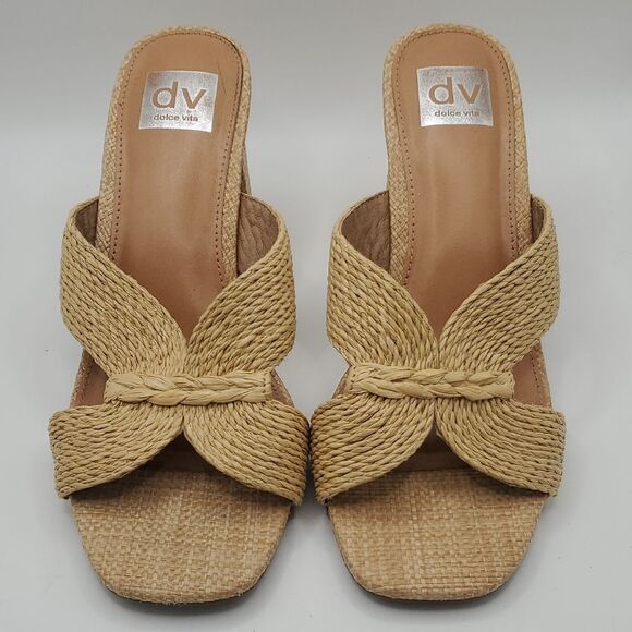 Dolce Vita Shoes - Dolce Vita Women's Woven Tan Chunky Heel Sandals Size 9.5
